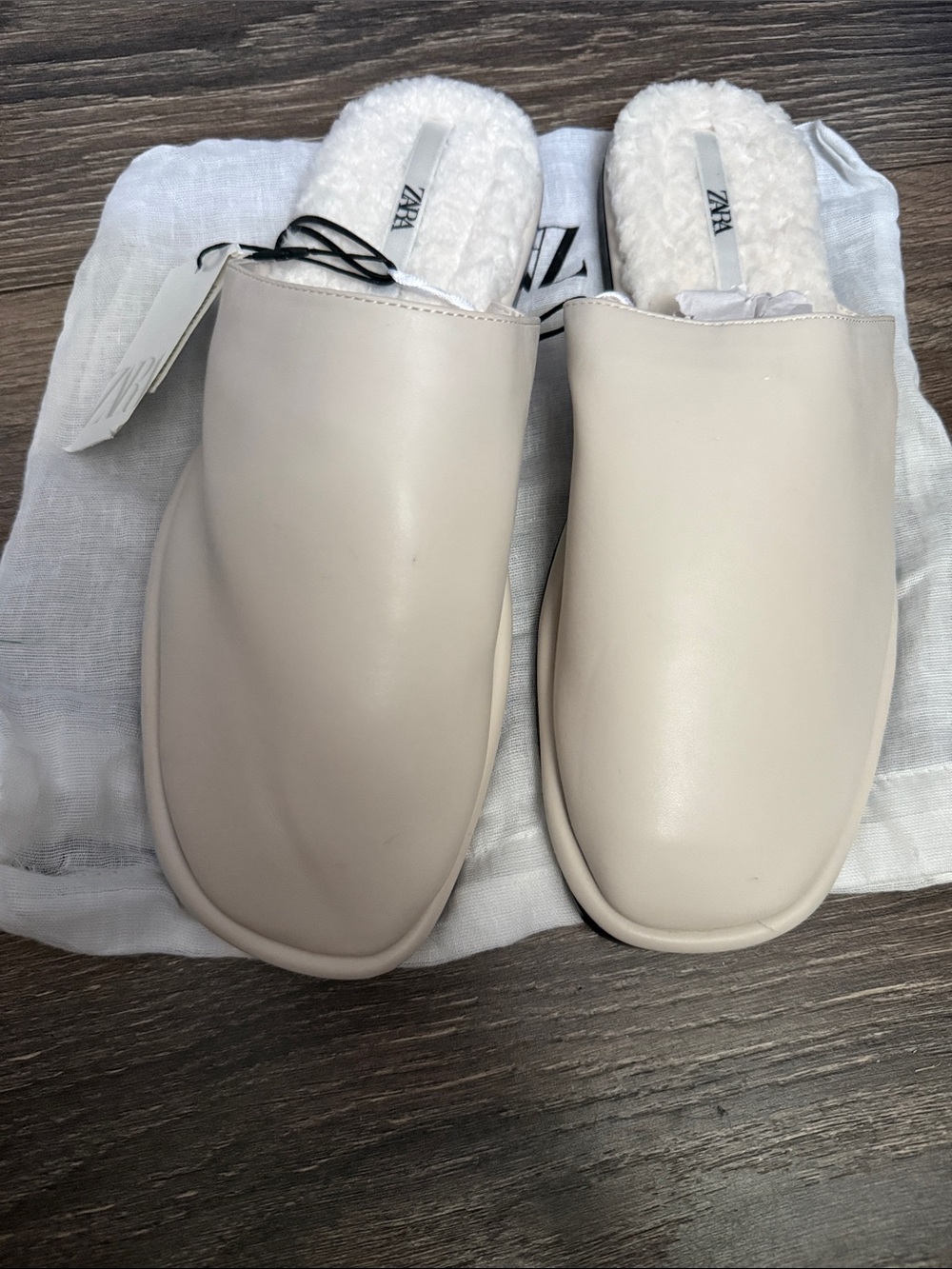 Zara Cream Faux Leather Sherpa-Lined Slip-Ons